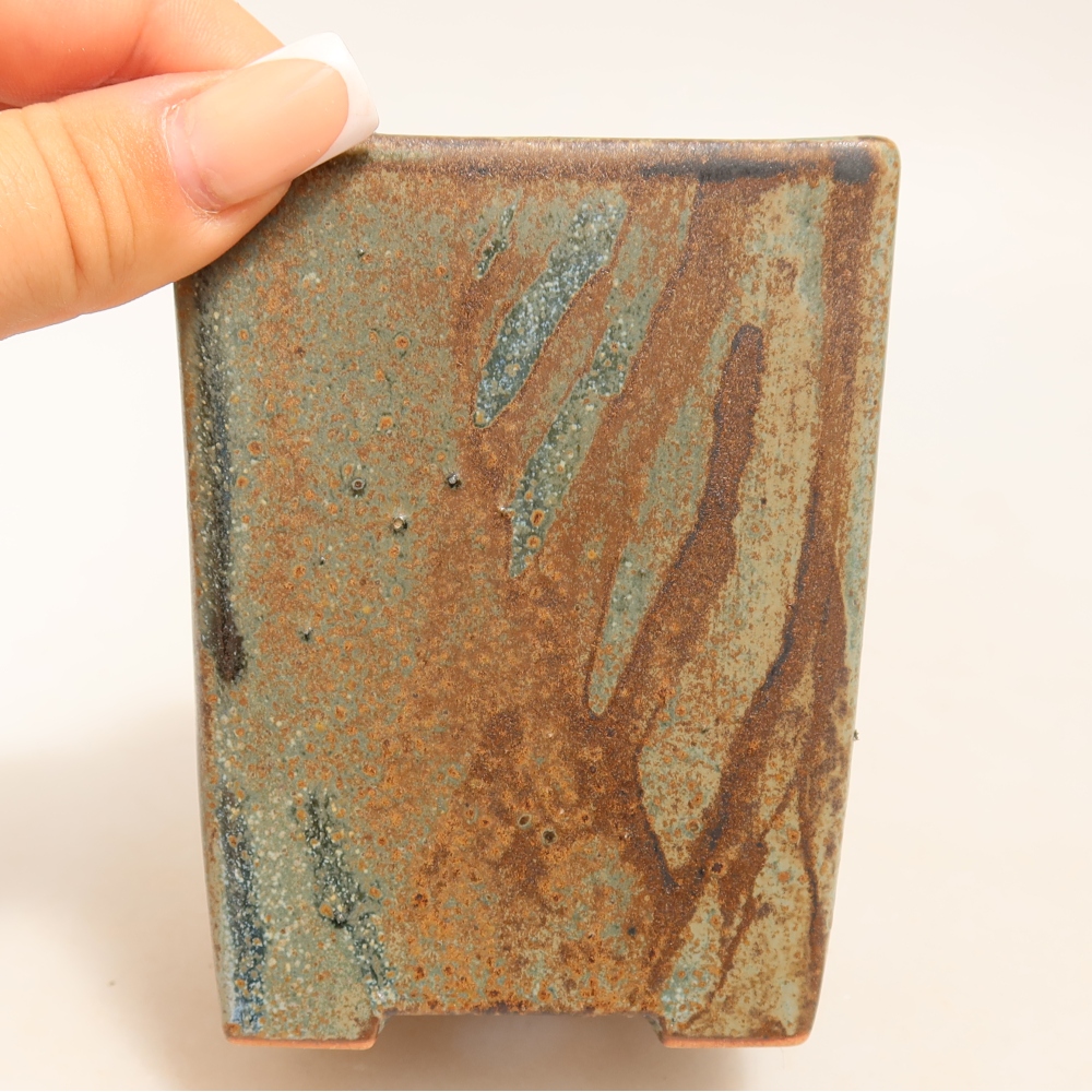 Pot à bonsaï en céramique 8 x 8 x 10 cm, couleur vert-brun