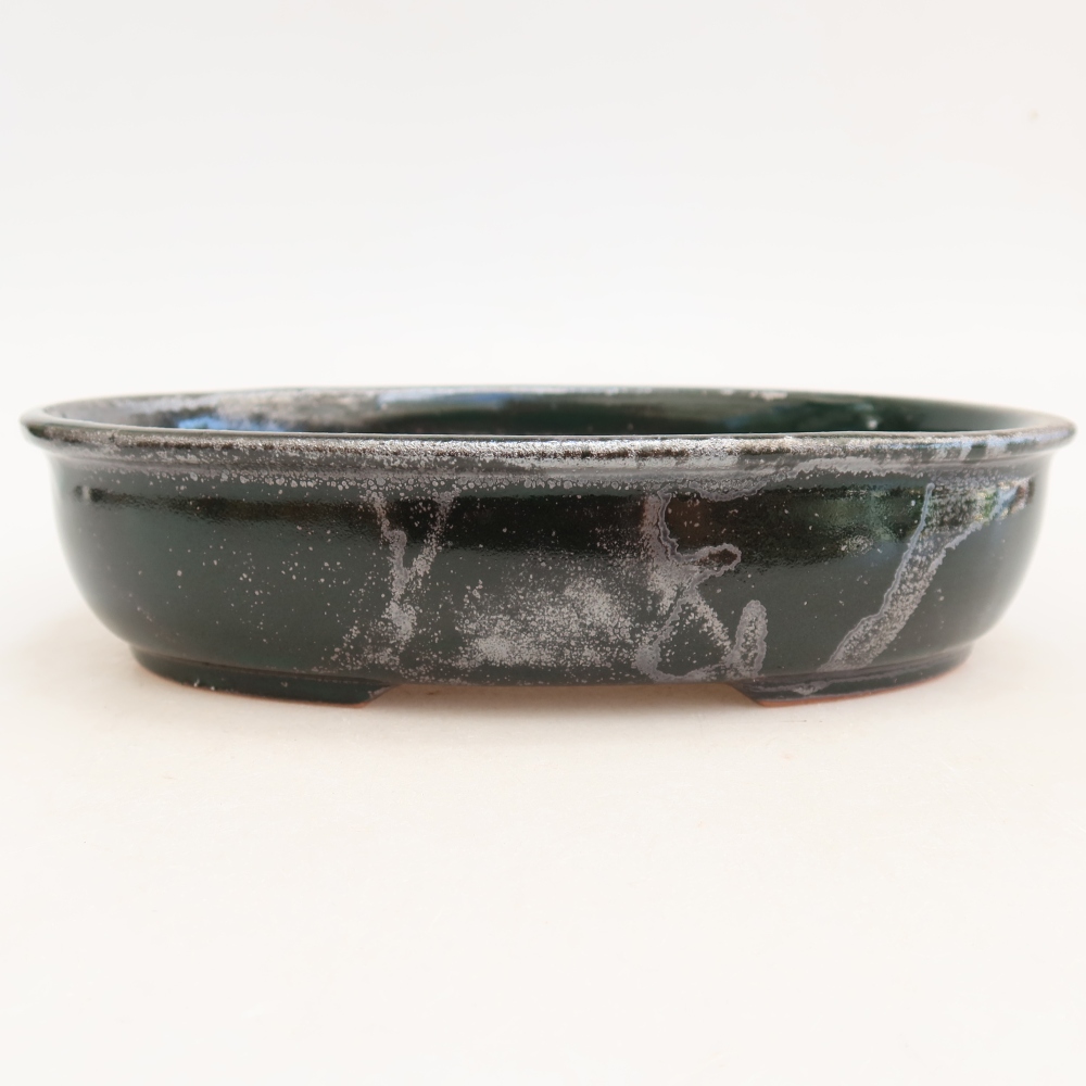 Bol à bonsaï en céramique 22 x 17 x 5 cm, vert métallique