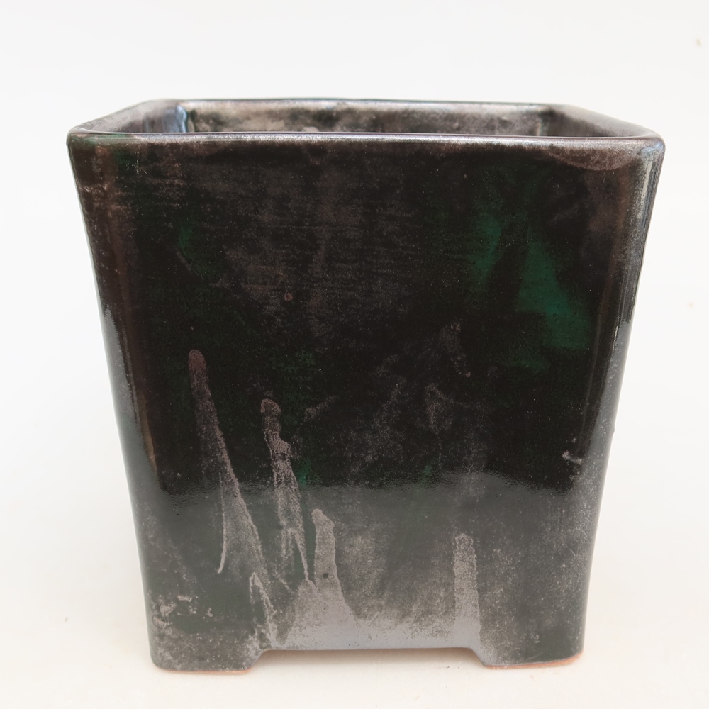 Pot à bonsaï en céramique 13 x 13 x 14 cm, couleur vert métallisé