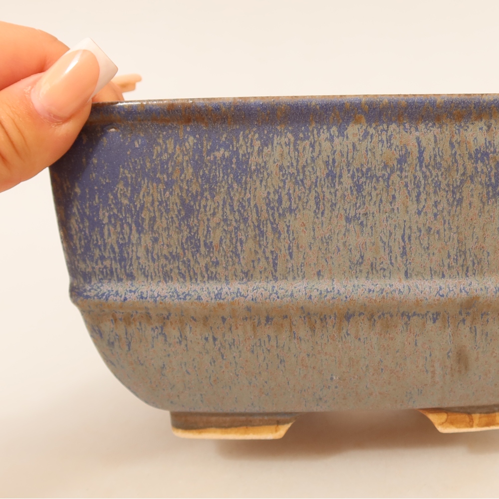 Pot à bonsaï en céramique 16,5 x 16,5 x 9,5 cm, couleur bleue