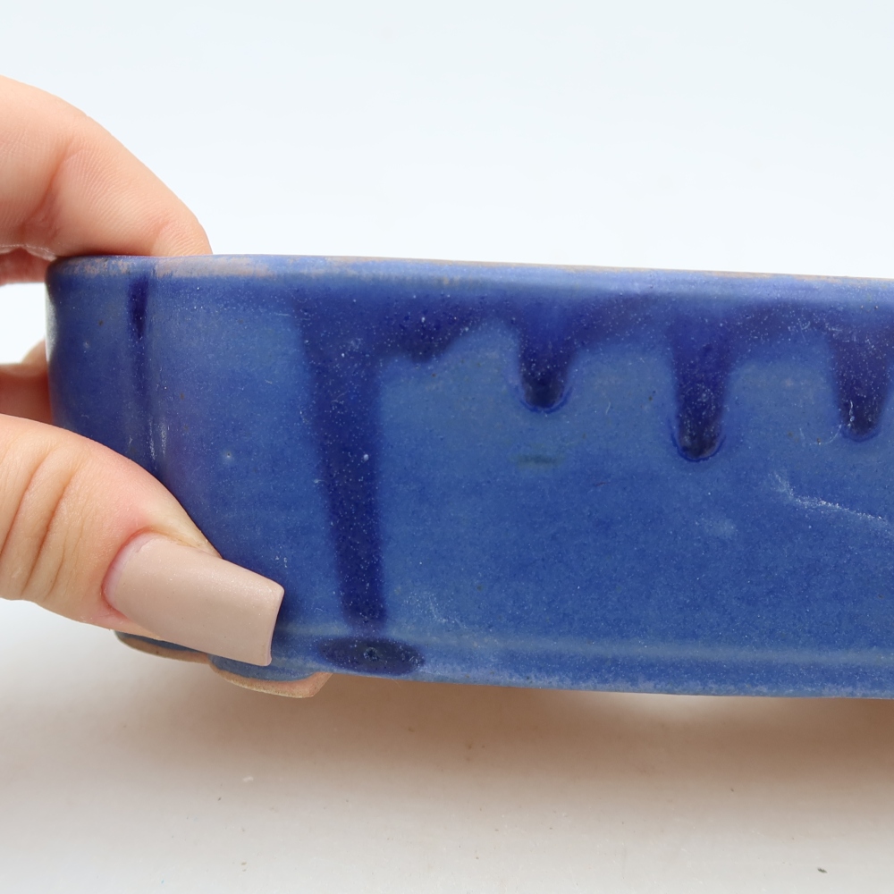 Pot à bonsaï en céramique 18,5 x 13 x 5 cm, couleur bleue