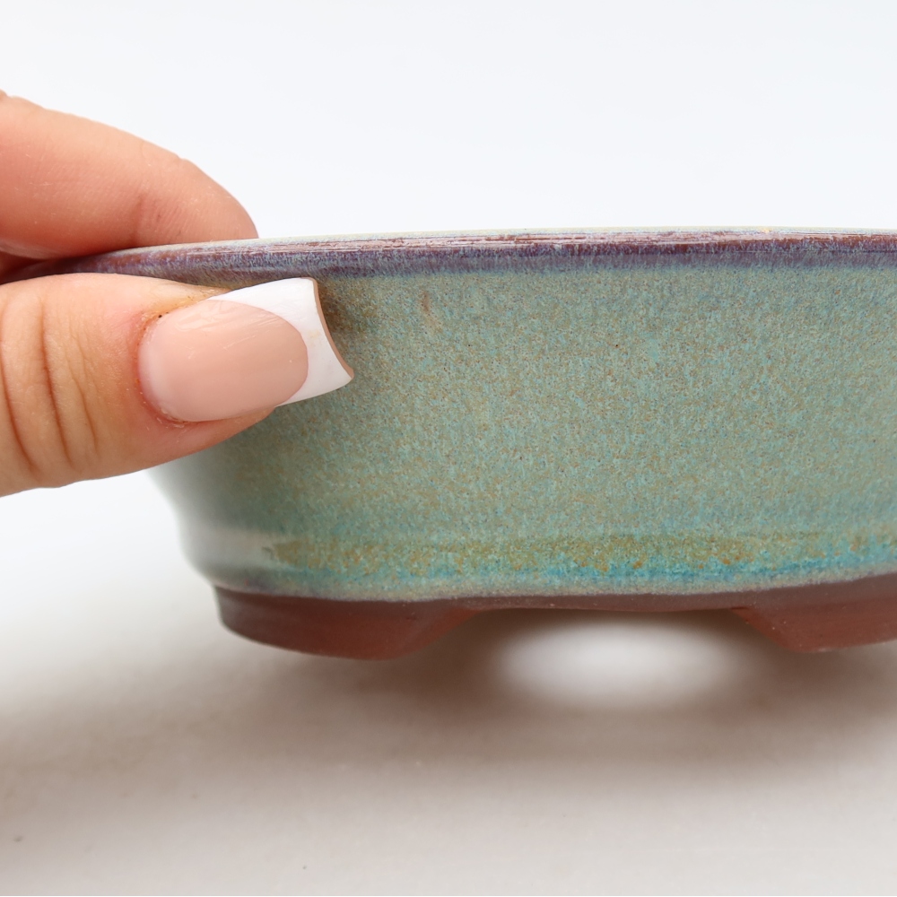 Pot à bonsaï en céramique 16 x 16 x 4,5 cm, couleur verte