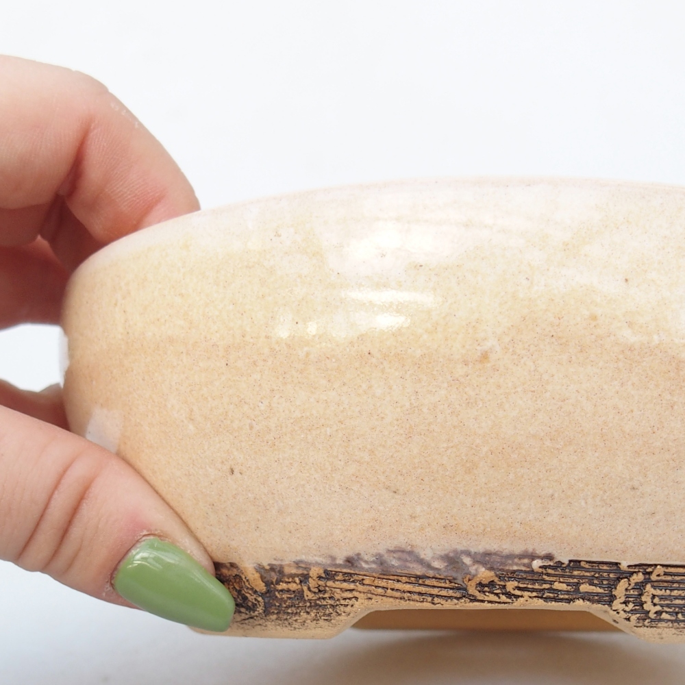 Bol à bonsaï en céramique 14,5 x 14,5 x 5,5 cm, couleur beige