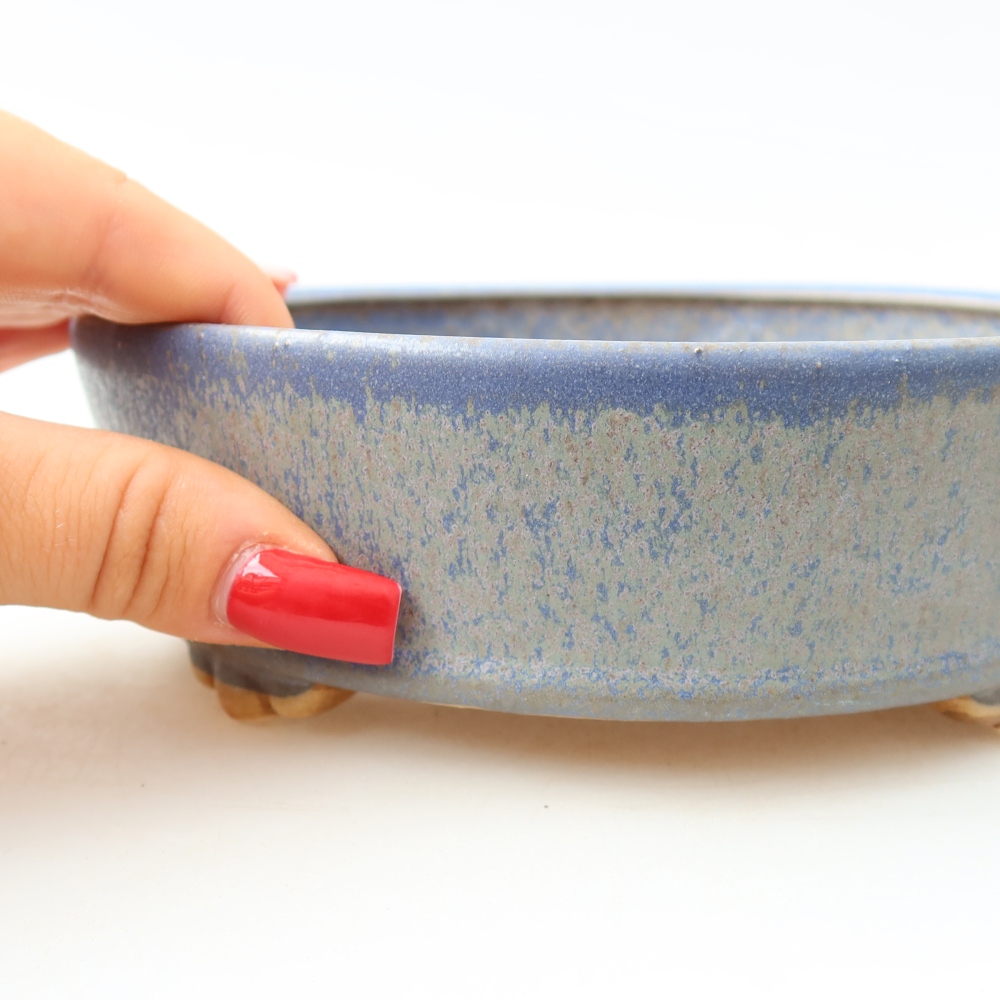 Pot à bonsaï en céramique 15,5 x 15,5 x 5 cm, couleur bleue