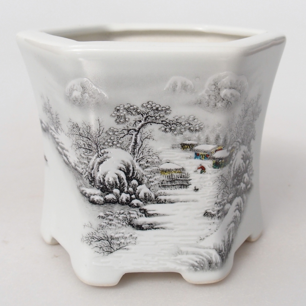 Bol à bonsaï en céramique 10,5 x 9,5 x 9 cm, couleur blanc