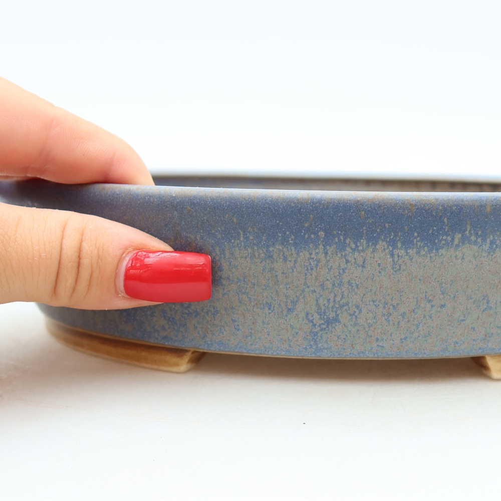 Pot à bonsaï en céramique 21 x 19 x 4,5 cm, couleur bleue