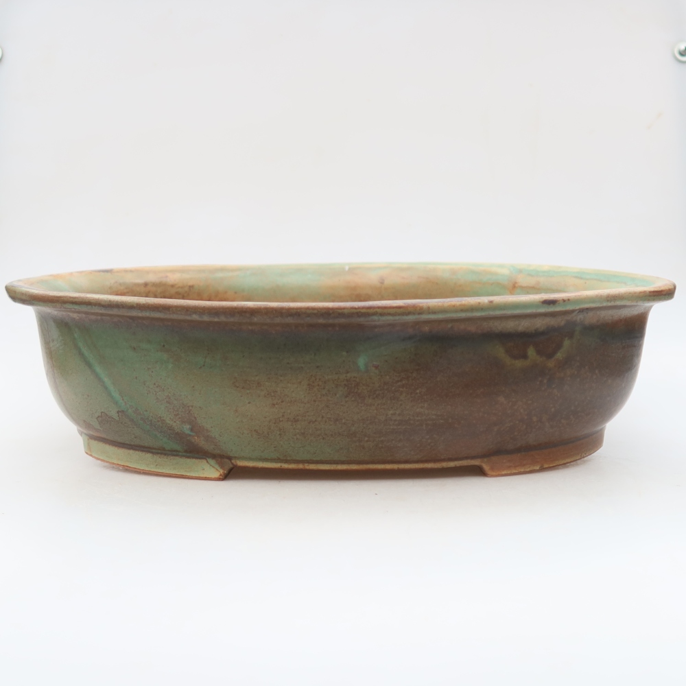 Pot à bonsaï en céramique 36 x 28 x 8,5 cm, couleur vert-brun