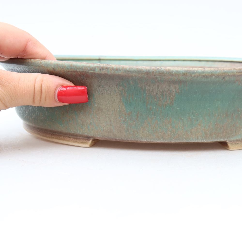 Pot à bonsaï en céramique 27 x 24 x 5,5 cm, couleur verte