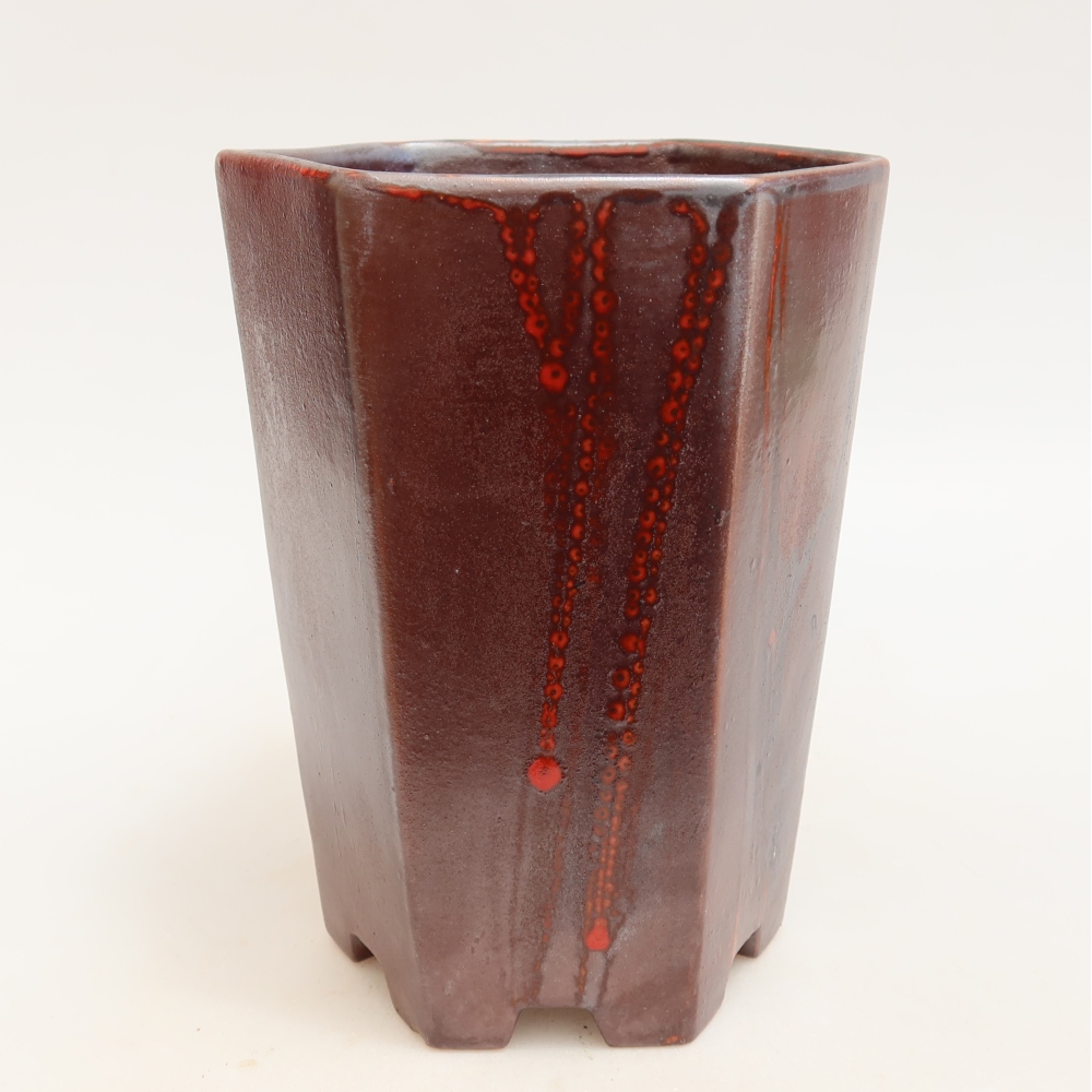 Pot à bonsaï en céramique 13 x 12 x 17 cm, couleur rouge métallisé