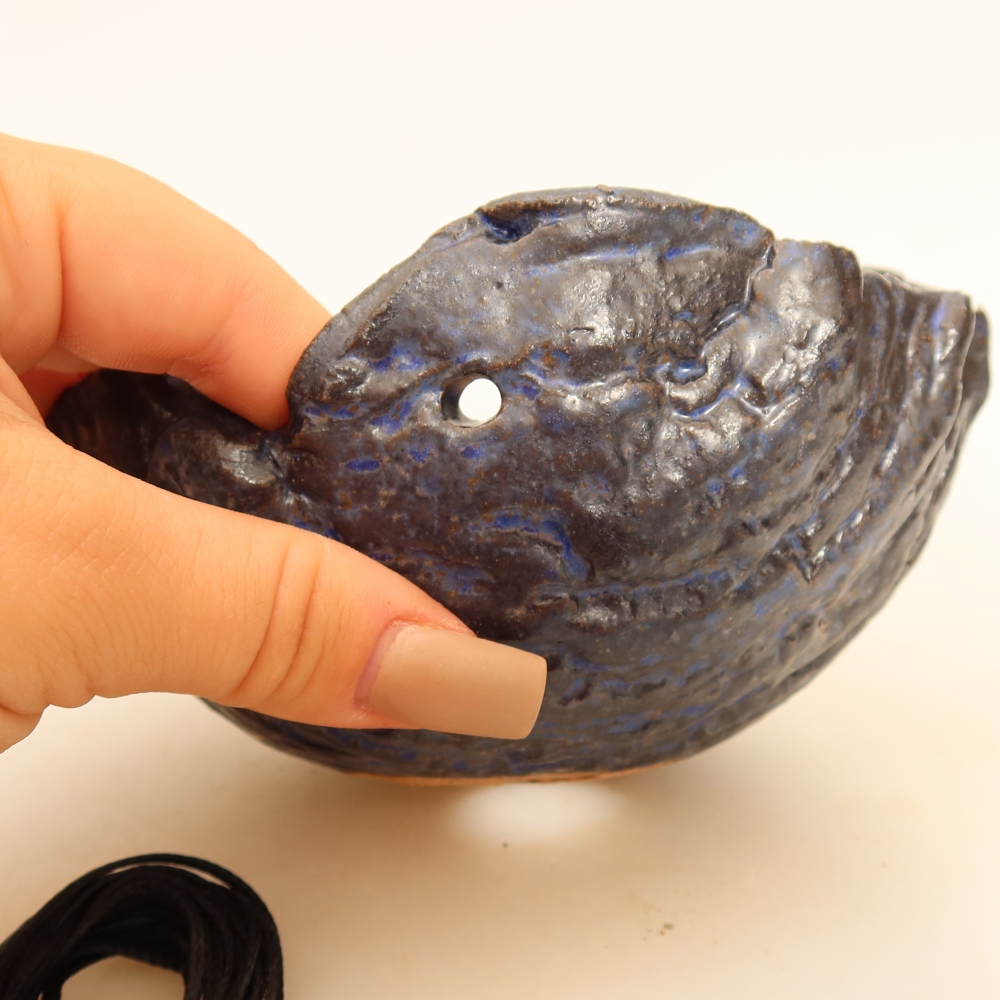 Coquille en céramique pour Kokedama 14 x 12 x 7 cm, couleur bleue