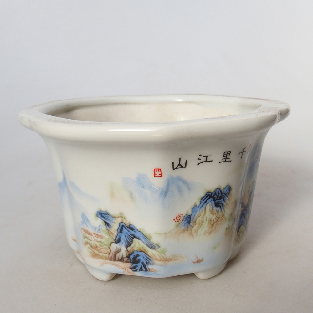 Bol à bonsaï en céramique 11,5 x 11,5 x 6 cm, blanc