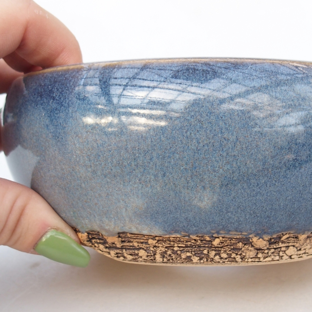 Bol à bonsaï en céramique 14,5 x 14,5 x 6 cm, couleur bleu