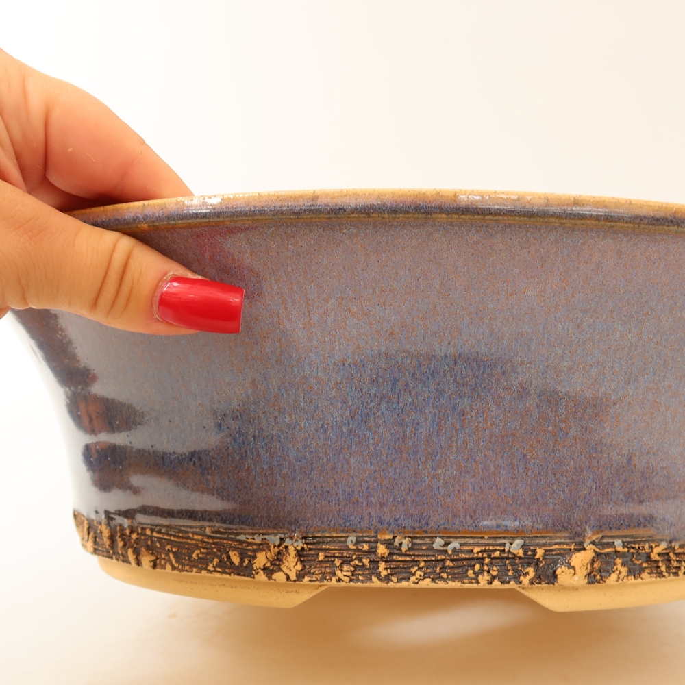 Pot à bonsaï en céramique 29,5 x 29,5 x 9,5 cm, couleur bleue