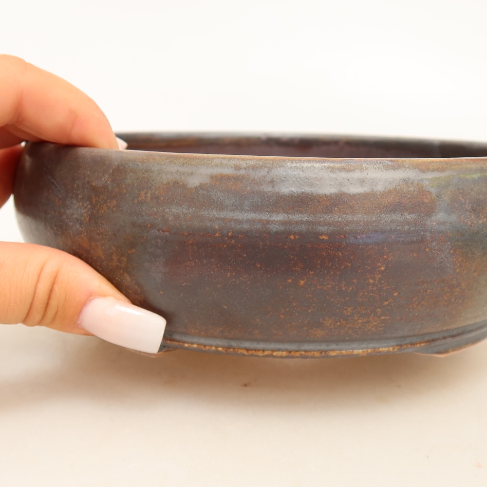 Pot à bonsaï en céramique 17 x 17 x 5,5 cm, couleur marron