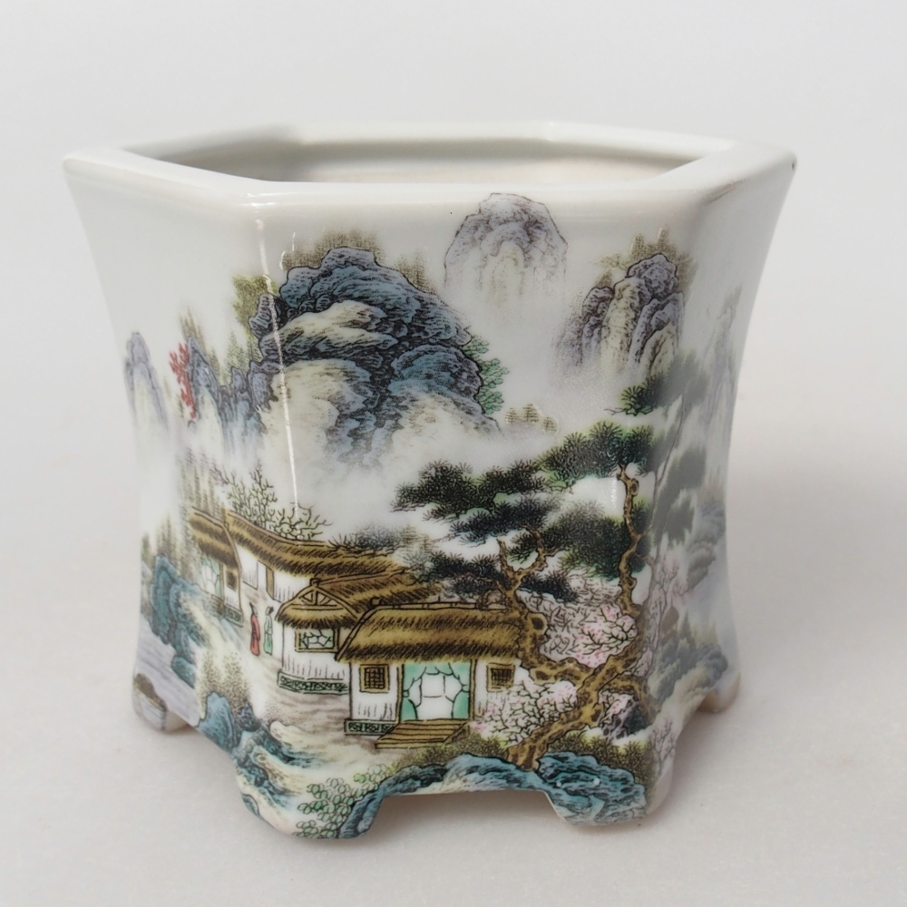 Bol à bonsaï en céramique 10,5 x 9,5 x 9 cm, couleur blanc