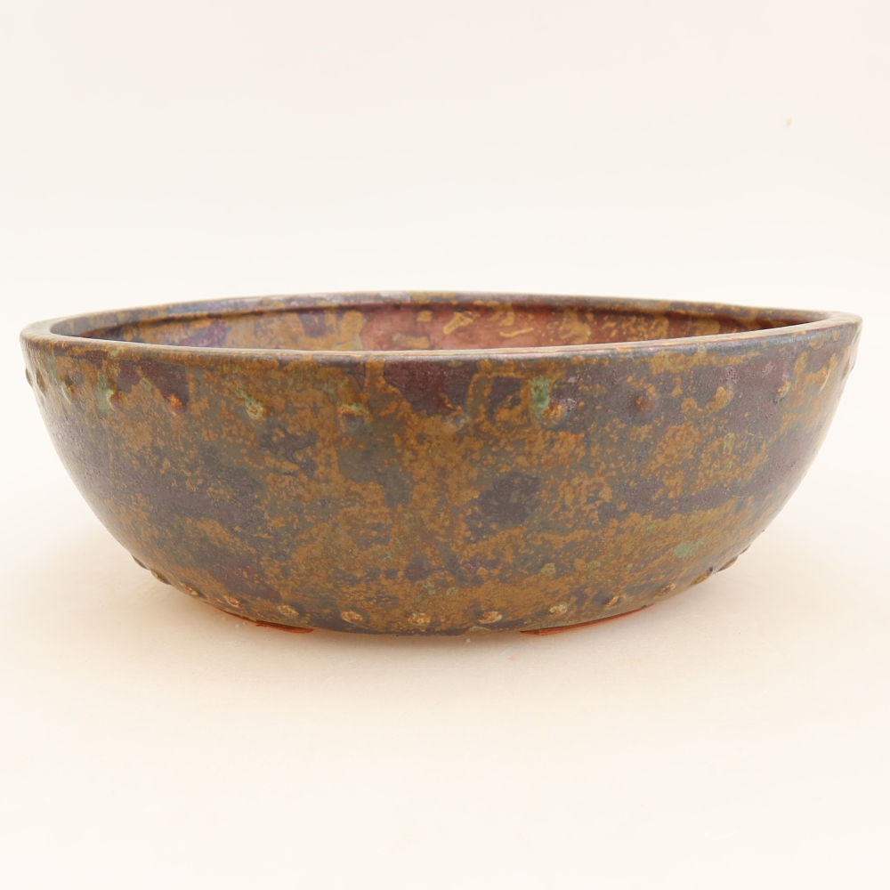 Pot à bonsaï en céramique 24,5 x 24,5 x 7,5 cm, couleur brun-vert
