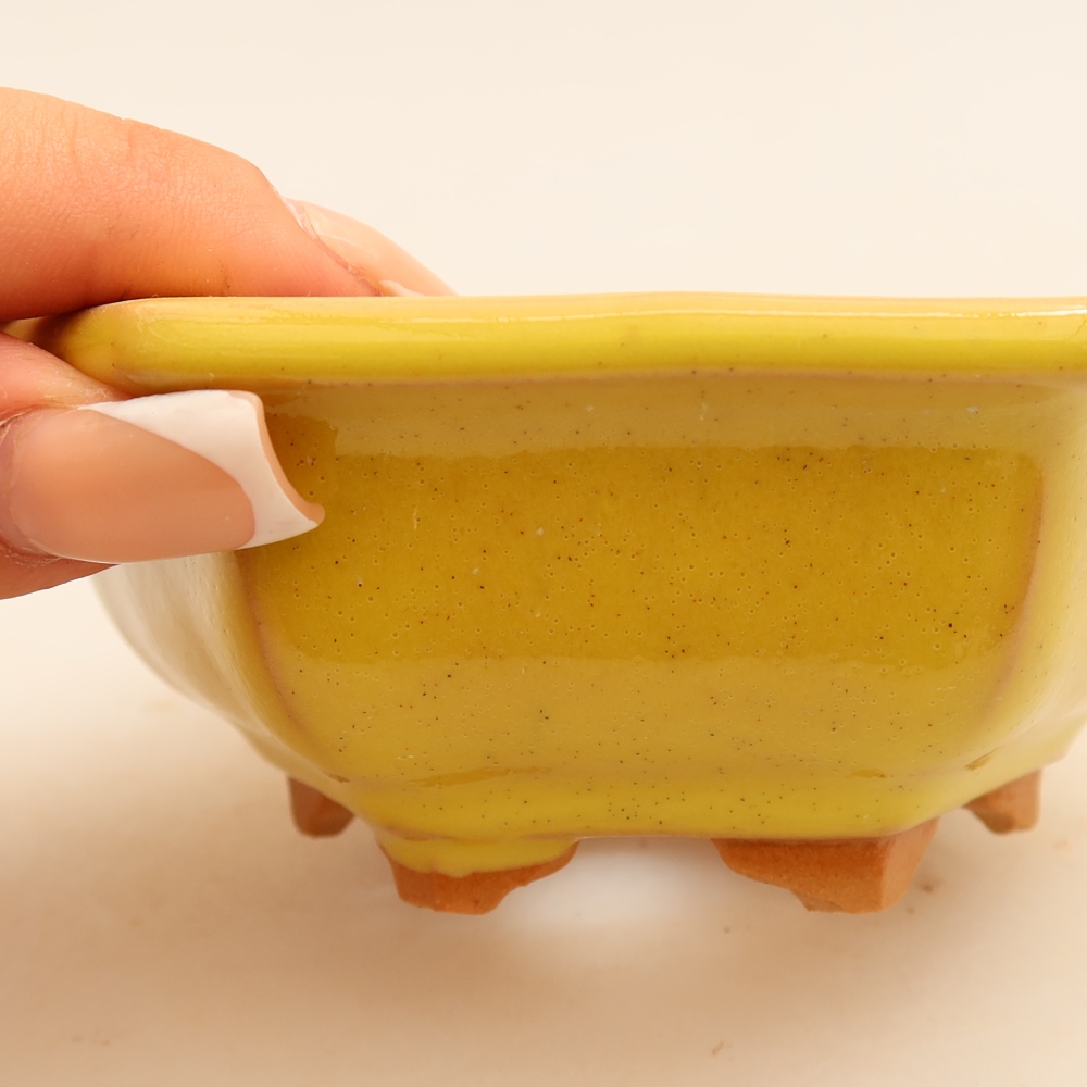 Pot à bonsaï en céramique 12 x 10,5 x 4 cm, couleur jaune
