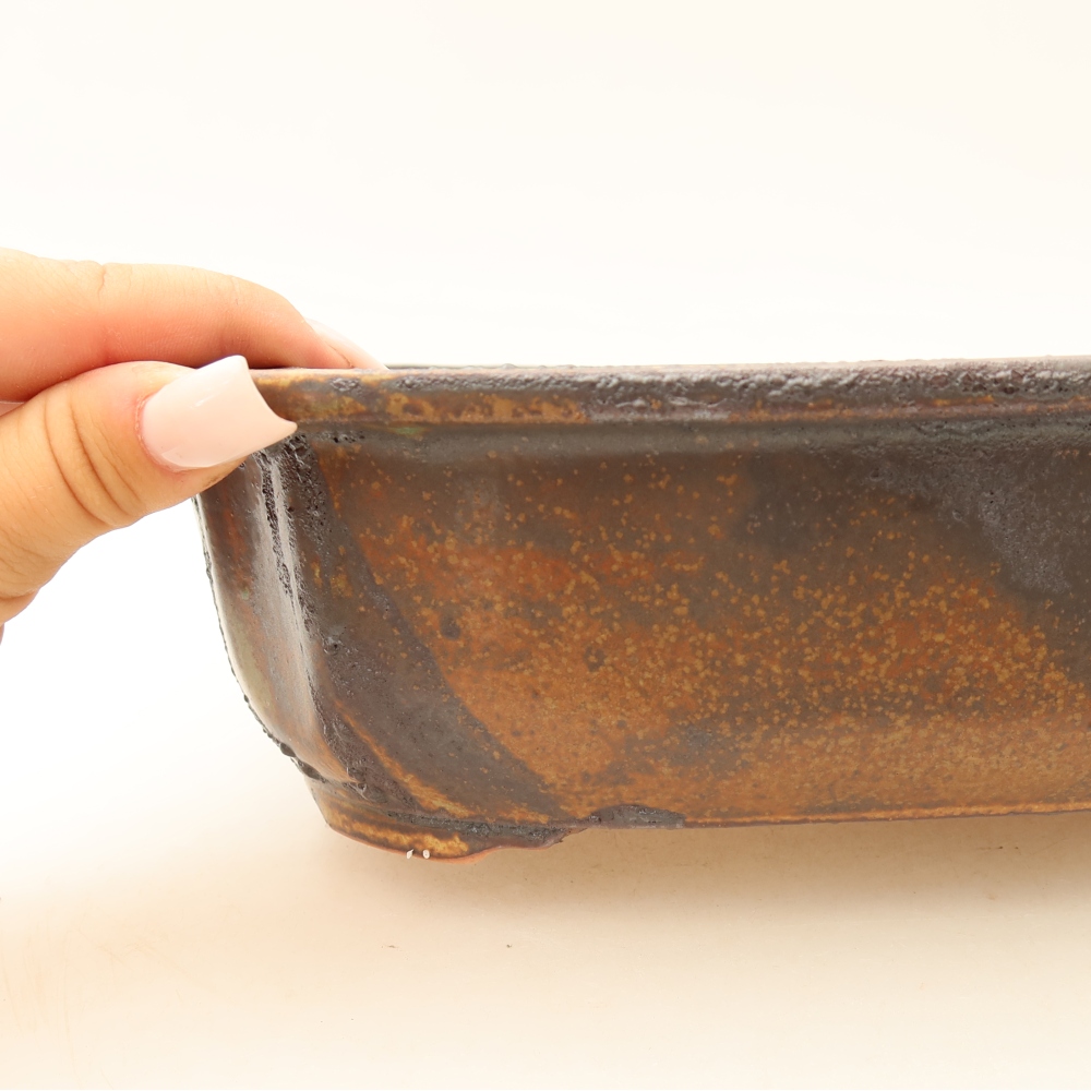 Pot à bonsaï en céramique 24,5 x 21 x 7,5 cm, couleur marron