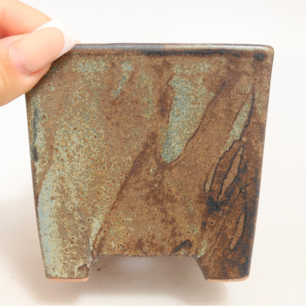 Pot à bonsaï en céramique 9 x 9 x 8,5 cm, couleur vert-brun