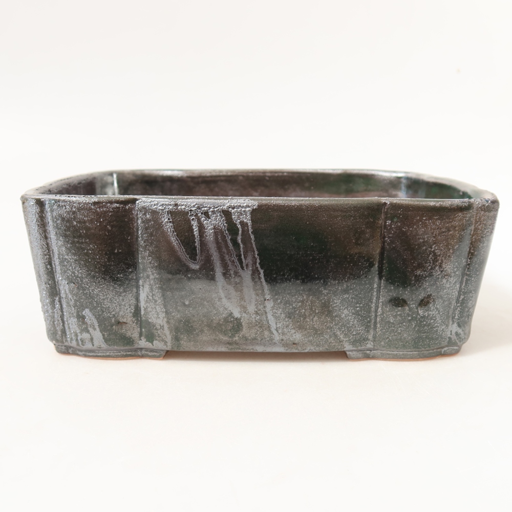 Pot à bonsaï en céramique 20,5 x 17,5 x 7 cm, couleur vert métallisé