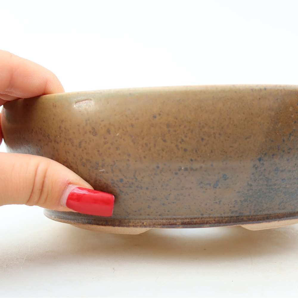 Pot à bonsaï en céramique 19,5 x 19,5 x 6,5 cm, couleur marron