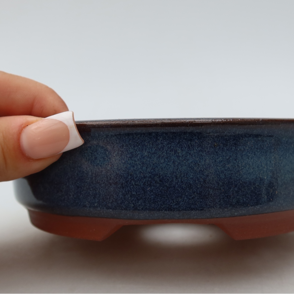 Pot à bonsaï en céramique 14 x 14 x 4 cm, couleur bleue