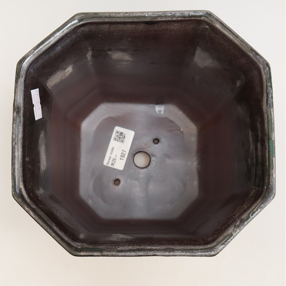 Pot à bonsaï en céramique 17,5 x 17,5 x 15,5 cm, couleur vert métallisé