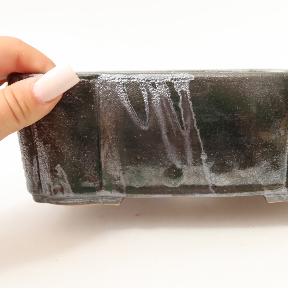 Pot à bonsaï en céramique 20,5 x 17,5 x 7 cm, couleur vert métallisé