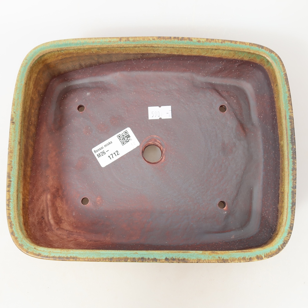 Pot à bonsaï en céramique 22,5 x 18 x 6 cm, couleur verte