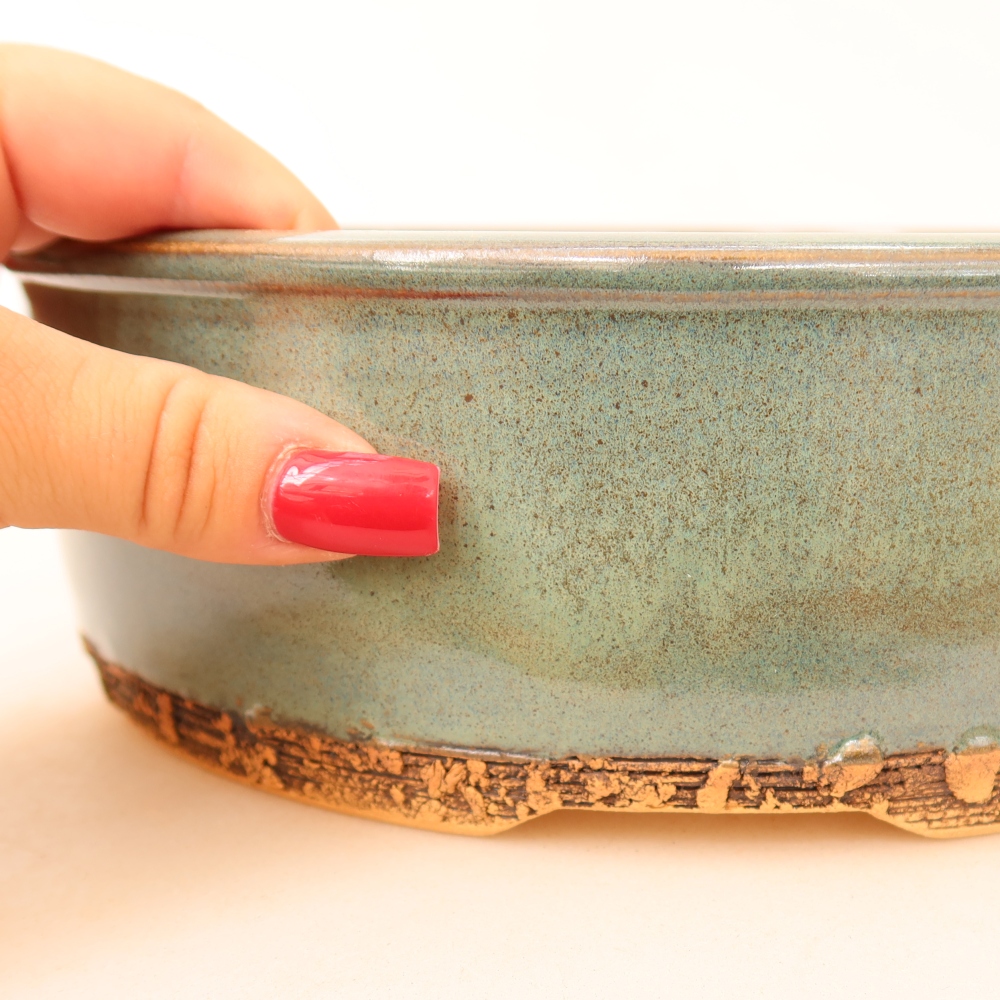 Pot à bonsaï en céramique 23 x 23 x 7 cm, couleur verte