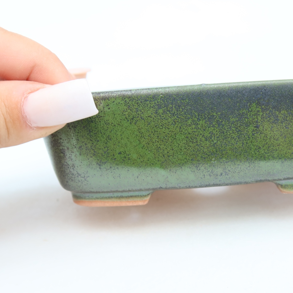 Pot à bonsaï en céramique 12,5 x 9,5 x 4 cm, couleur verte