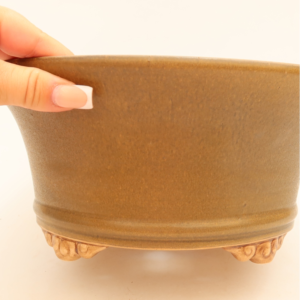 Pot à bonsaï en céramique 24,5 x 24,5 x 11 cm, couleur marron