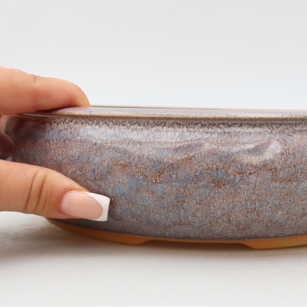 Pot à bonsaï en céramique 26,5 x 26,5 x 6,5 cm, couleur bleue