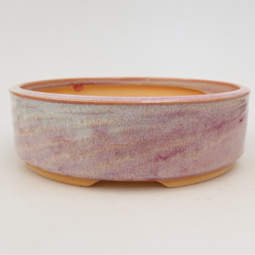 Pot à bonsaï en céramique 21,5 x 21,5 x 6,5 cm, couleur rose