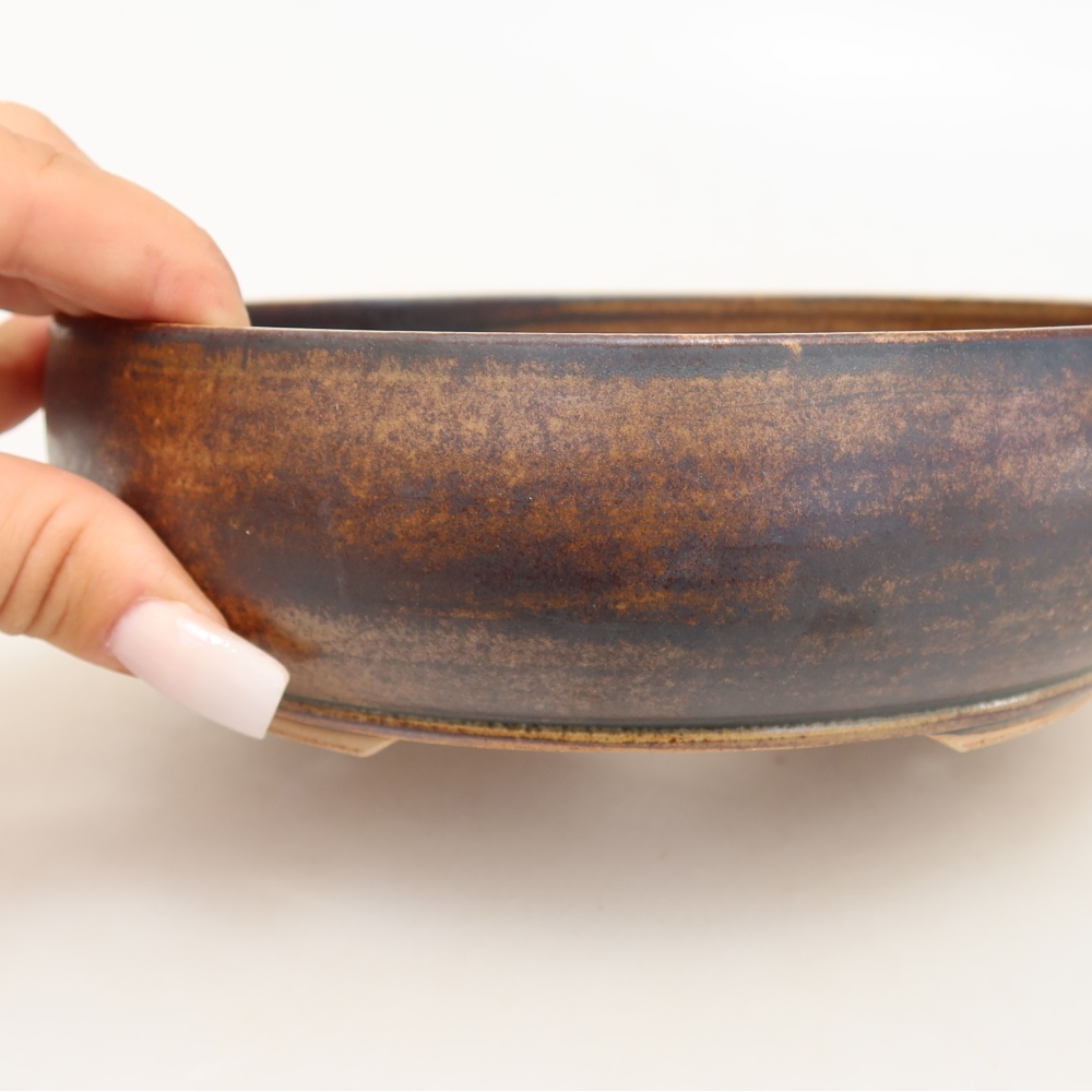 Pot à bonsaï en céramique 17 x 17 x 5,5 cm, couleur marron