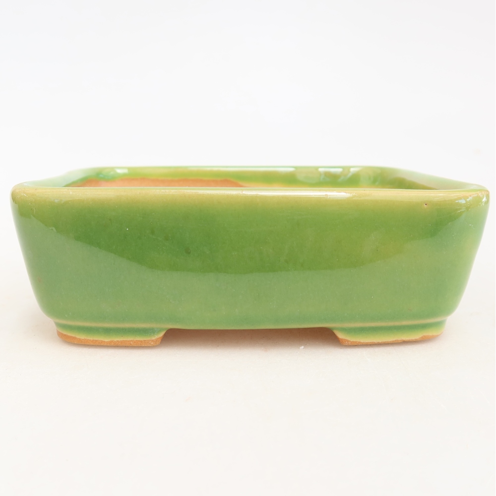 Pot à bonsaï en céramique 12,5 x 9,5 x 4 cm, couleur verte