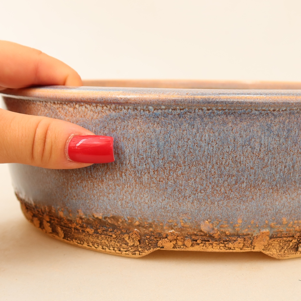 Pot à bonsaï en céramique 24 x 24 x 7,5 cm, couleur bleue