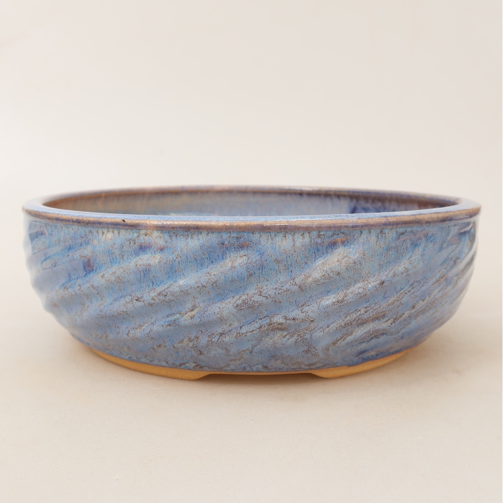 Pot à bonsaï en céramique 22,5 x 22,5 x 7 cm, couleur bleue