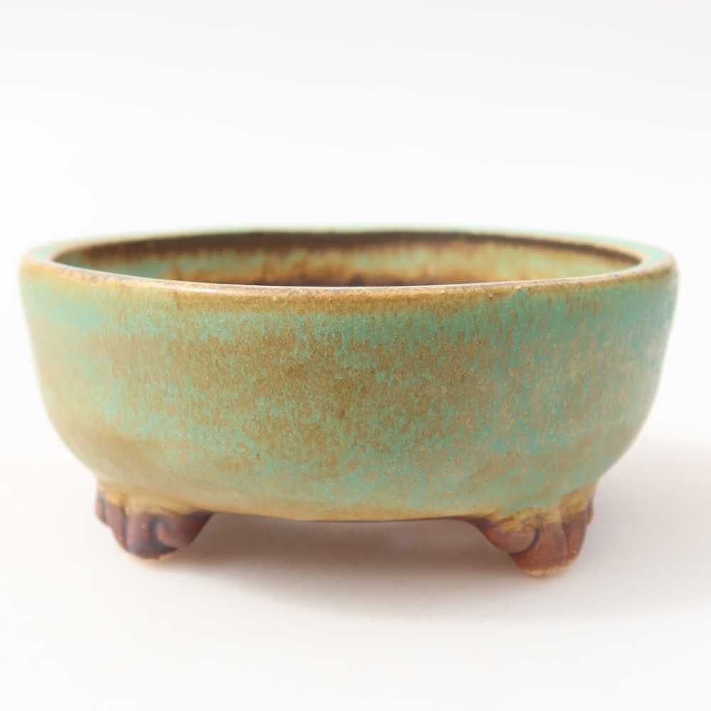 Pot à bonsaï en céramique 11 x 11 x 4,5 cm, couleur verte