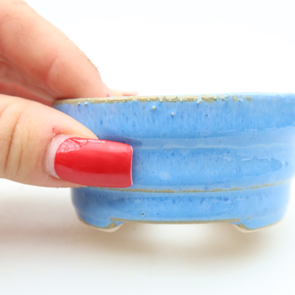 Pot à bonsaï en céramique 7,5 x 7,5 x 3,5 cm, couleur bleue