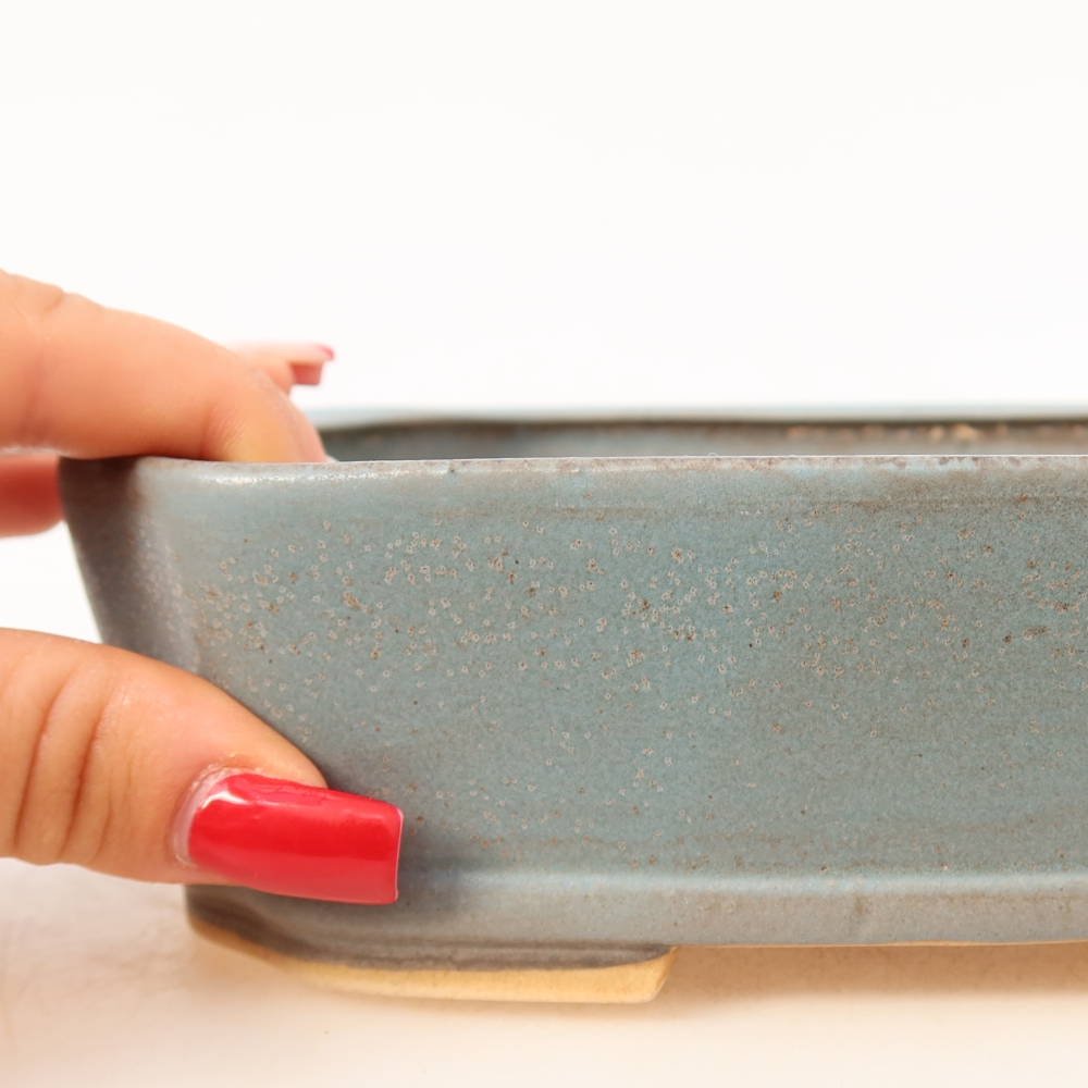 Pot à bonsaï en céramique 17,5 x 14,5 x 5 cm, couleur bleue