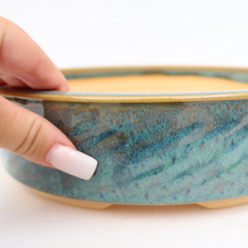 Pot à bonsaï en céramique 23,5 x 23,5 x 6 cm, couleur bleue