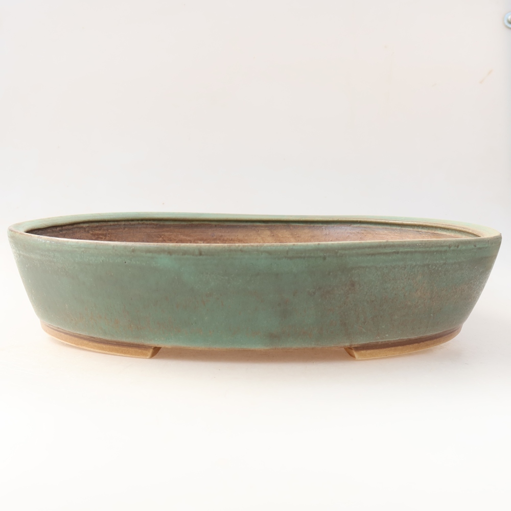 Pot à bonsaï en céramique 32 x 27,5 x 6,5 cm, couleur verte