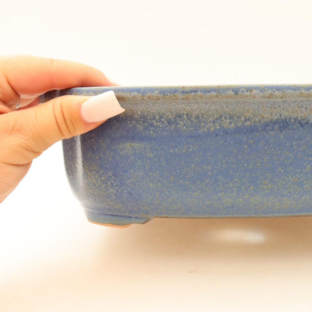 Pot à bonsaï en céramique 24,5 x 21 x 7,5 cm, couleur bleue