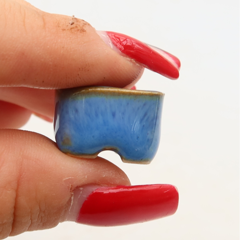 Pot à bonsaï en céramique 2 x 2 x 1,5 cm, couleur bleue