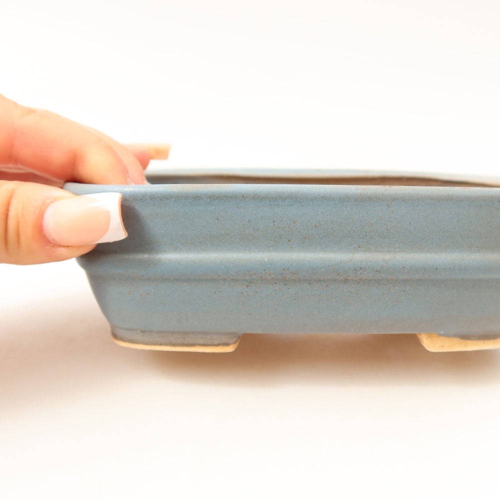 Pot à bonsaï en céramique 14,5 x 11,5 x 4,5 cm, couleur bleue