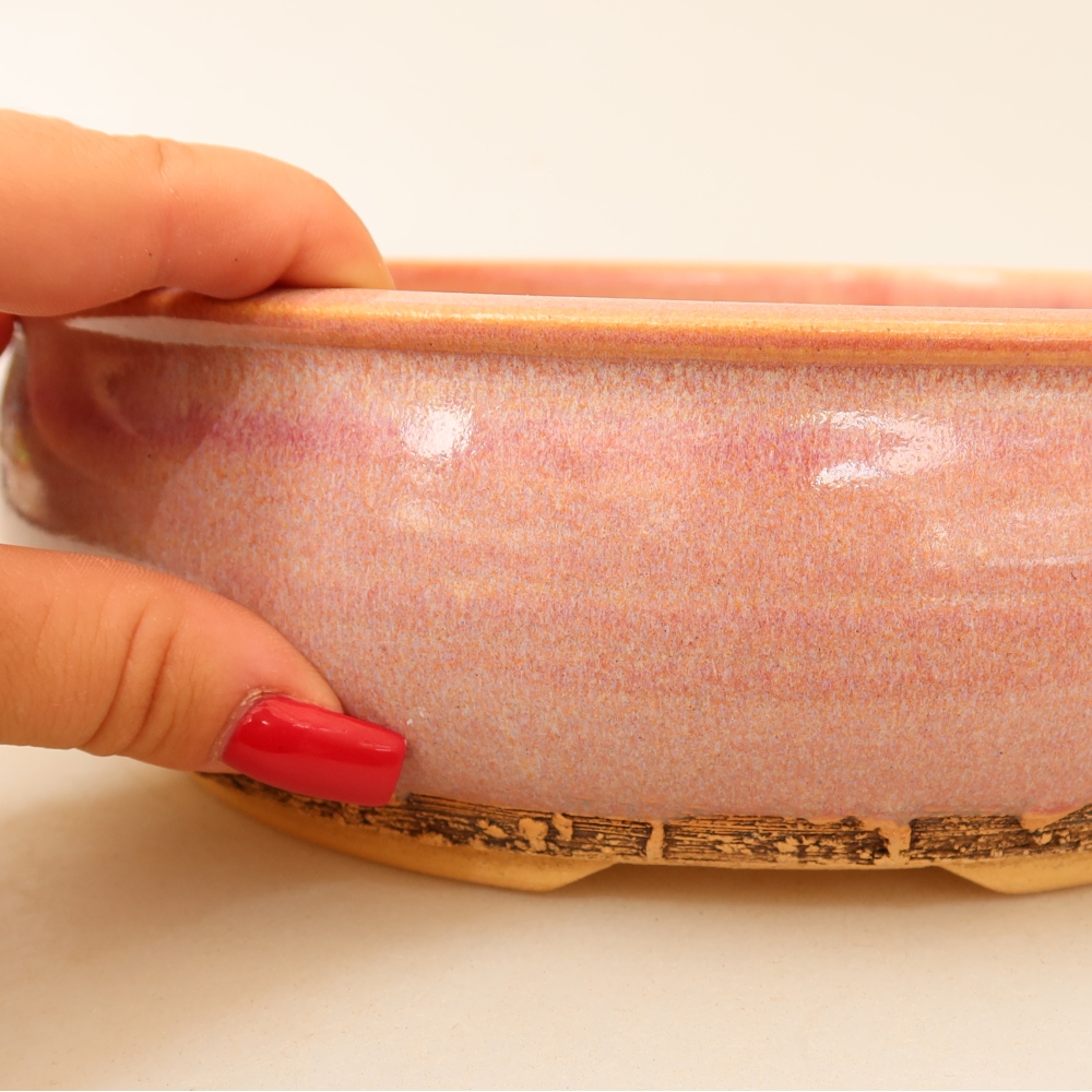Pot à bonsaï en céramique 23 x 23 x 7 cm, couleur rose