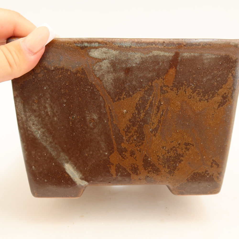 Pot à bonsaï en céramique 15 x 15 x 10,5 cm, couleur marron