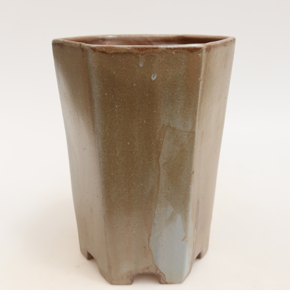 Pot à bonsaï en céramique 13 x 12 x 17 cm, couleur marron-bleu