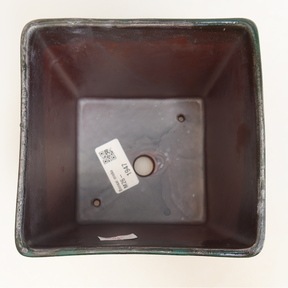 Pot à bonsaï en céramique 13 x 13 x 13,5 cm, couleur vert métallisé